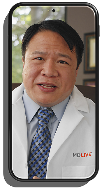 An MDLIVE doctor consults with a patient via video call on the MDLIVE mobile app