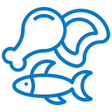 blue icon featuring proteins including poultry, meat, and fish
