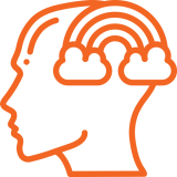 A rainbow appears where a person's brain should be