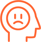 A frowning face appears inside the profile of a person