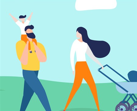 a family walks together in a park