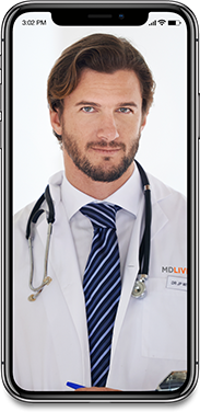 A smartphone displays an image of a doctor